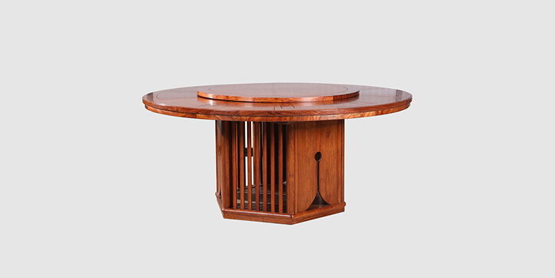 巴楚中式餐厅装修天地圆台餐桌红木家具效果图